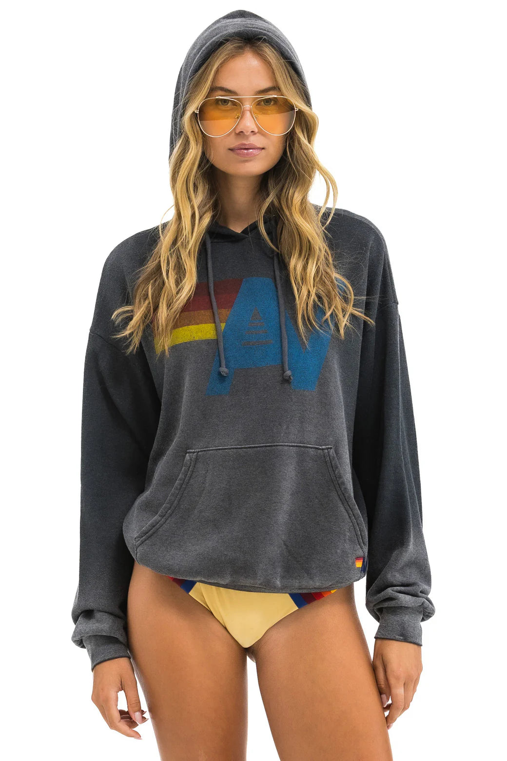 Aviator Nation Unisex Vintage Logo Relaxed Pullover Hoodie - Faded Smoke