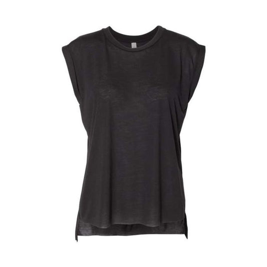 Ladies Flowy Muscle Tee with Rolled Cuff - Black