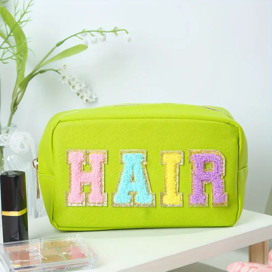 Lime Vegan Leather Zippered Travel Bag - Hair