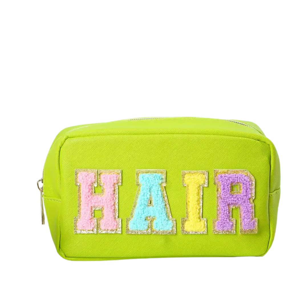 Lime Vegan Leather Zippered Travel Bag - Hair