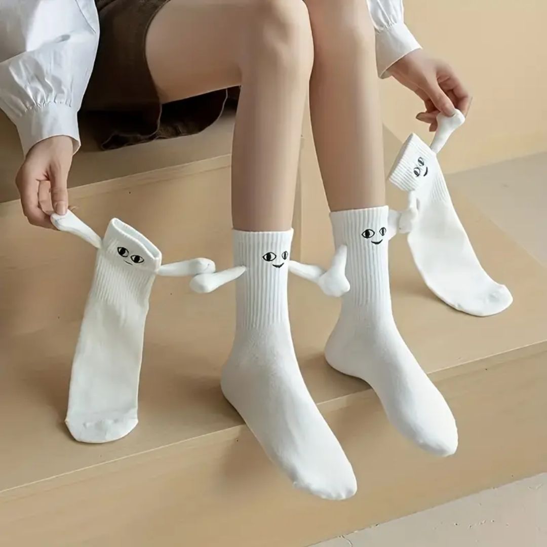 Magnetic Friendship Crew Socks - White