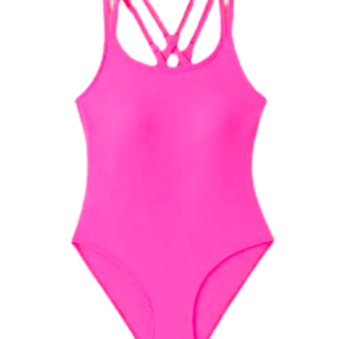 Neon Pink Ribbed Swim Suit