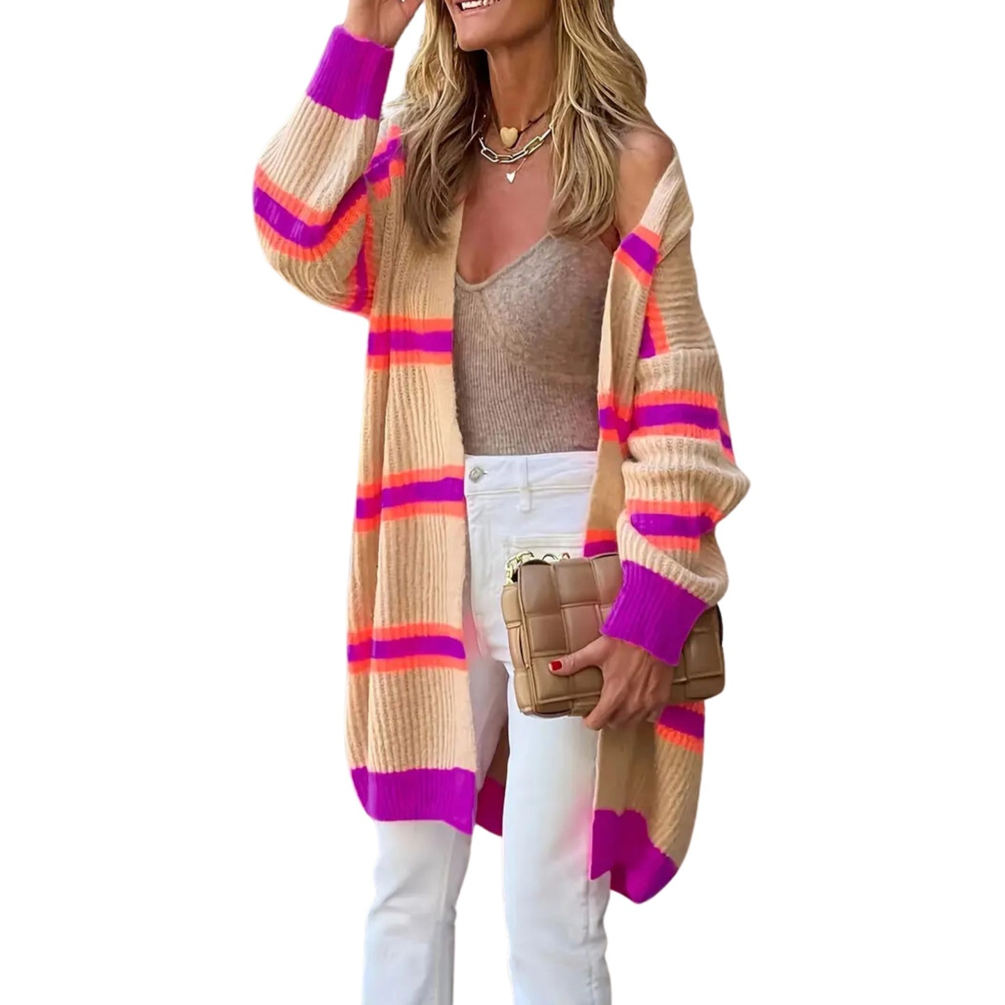 Neon Shadow Striped Long Cardigan