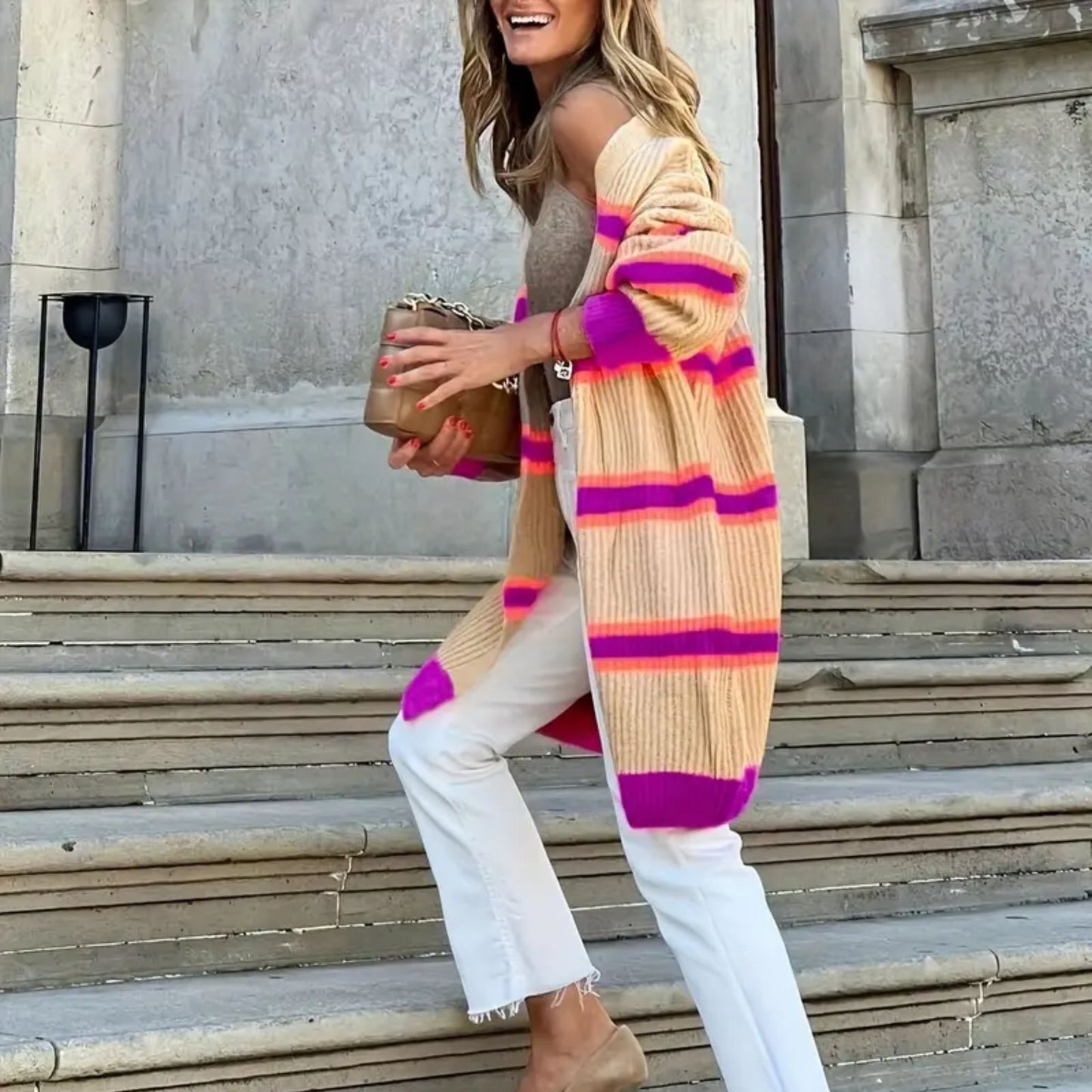 Neon Shadow Striped Long Cardigan