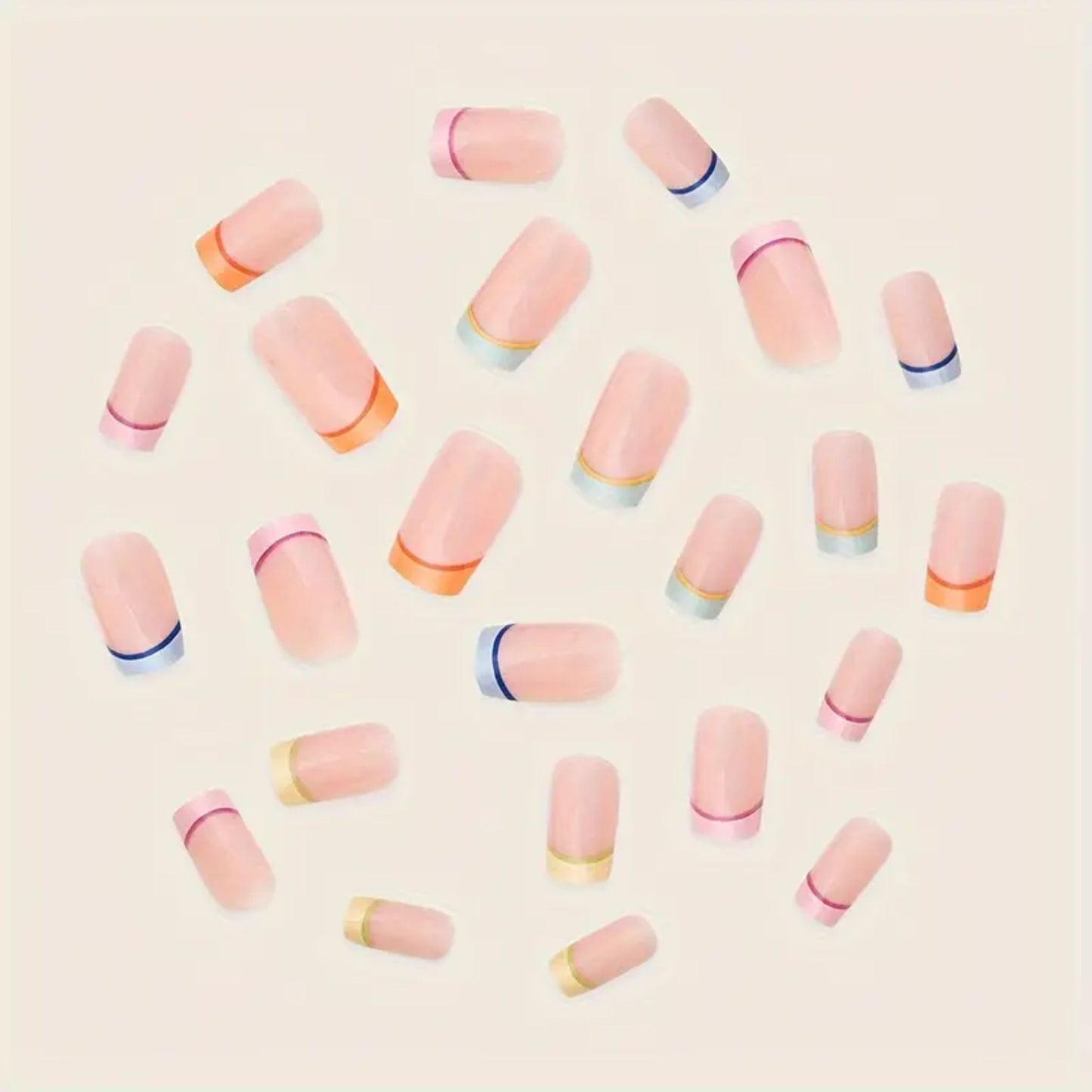 Pastel Rainbow French Manicure Press On Nail Set
