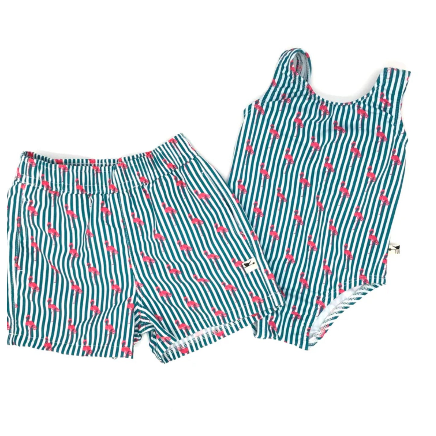 Pin Stripe Flamingo Swim Suit