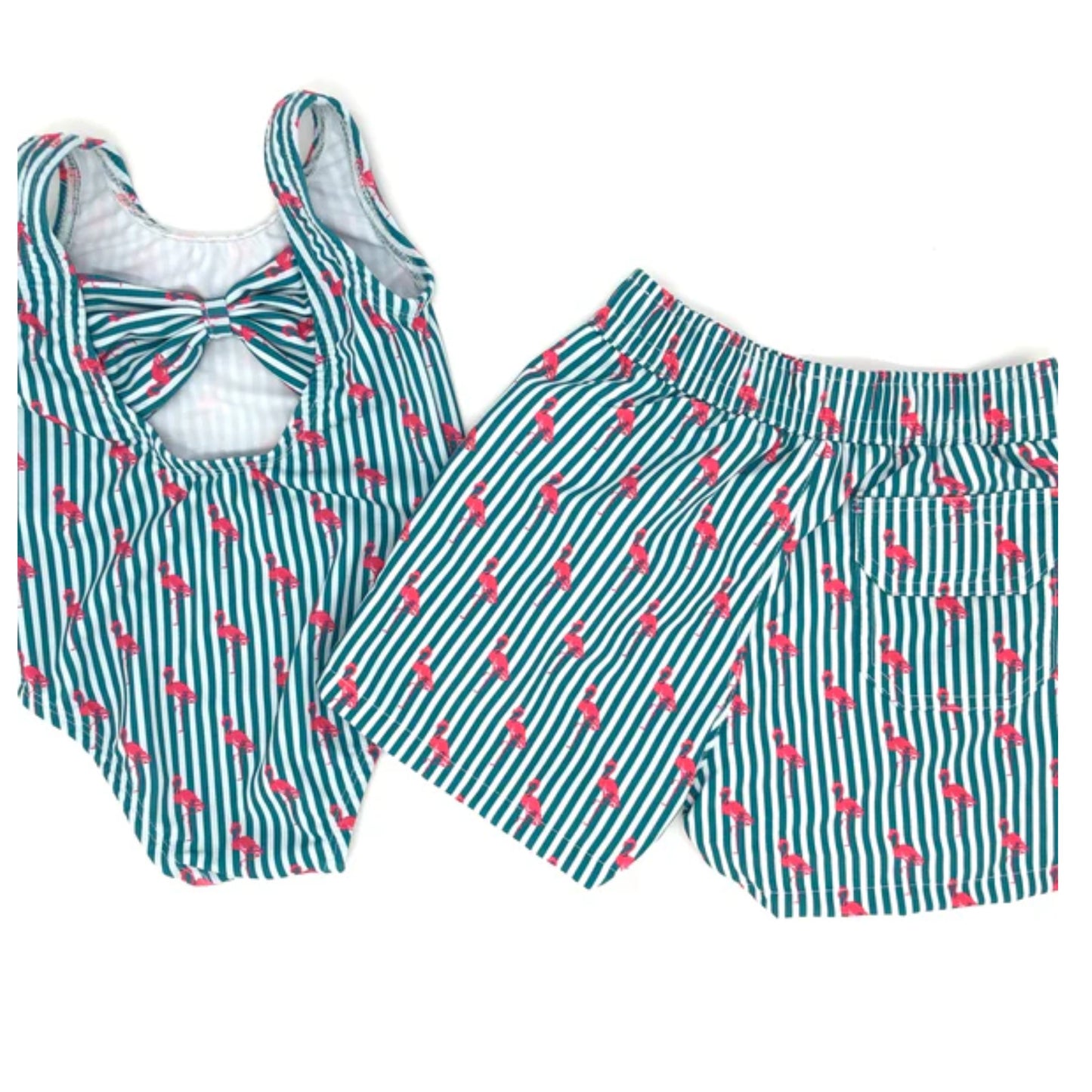 Pin Stripe Flamingo Swim Suit