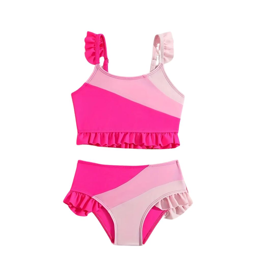 Pink Ombré Ruffle Tankini Swim Suit