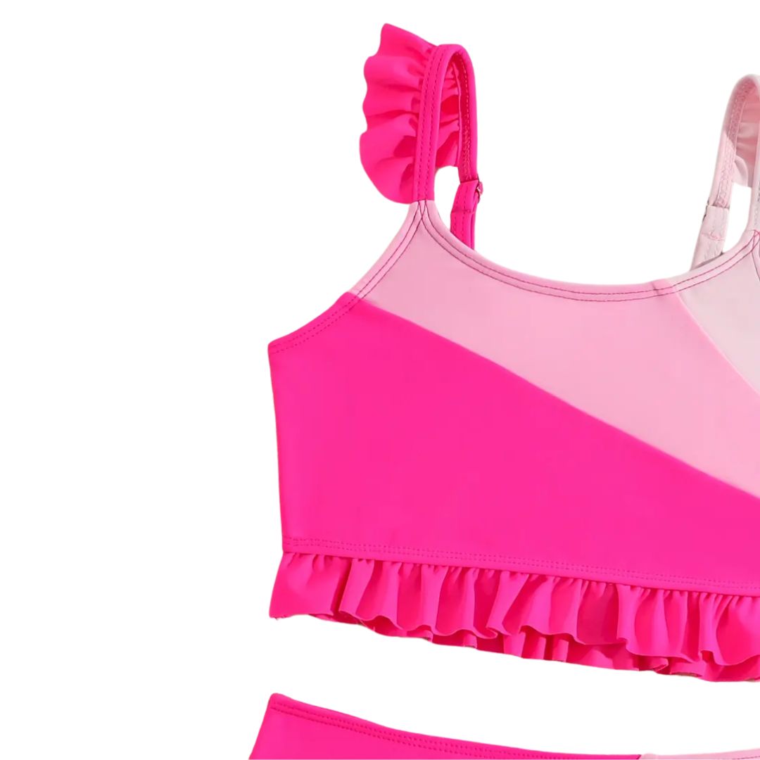Pink Ombré Ruffle Tankini Swim Suit