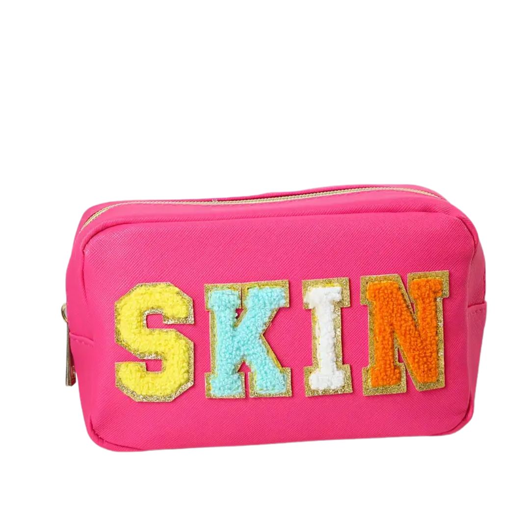 Pink Vegan Leather Zippered Travel Bag - Skin