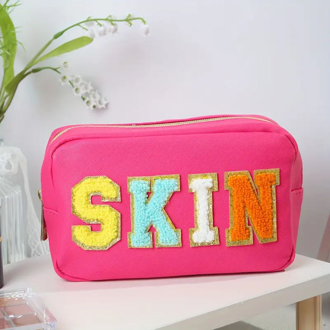 Pink Vegan Leather Zippered Travel Bag - Skin
