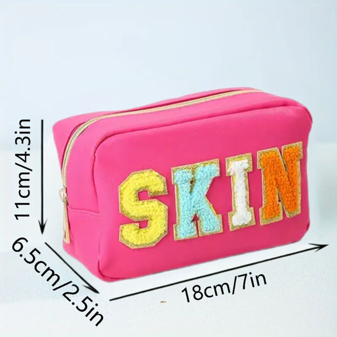 Pink Vegan Leather Zippered Travel Bag - Skin