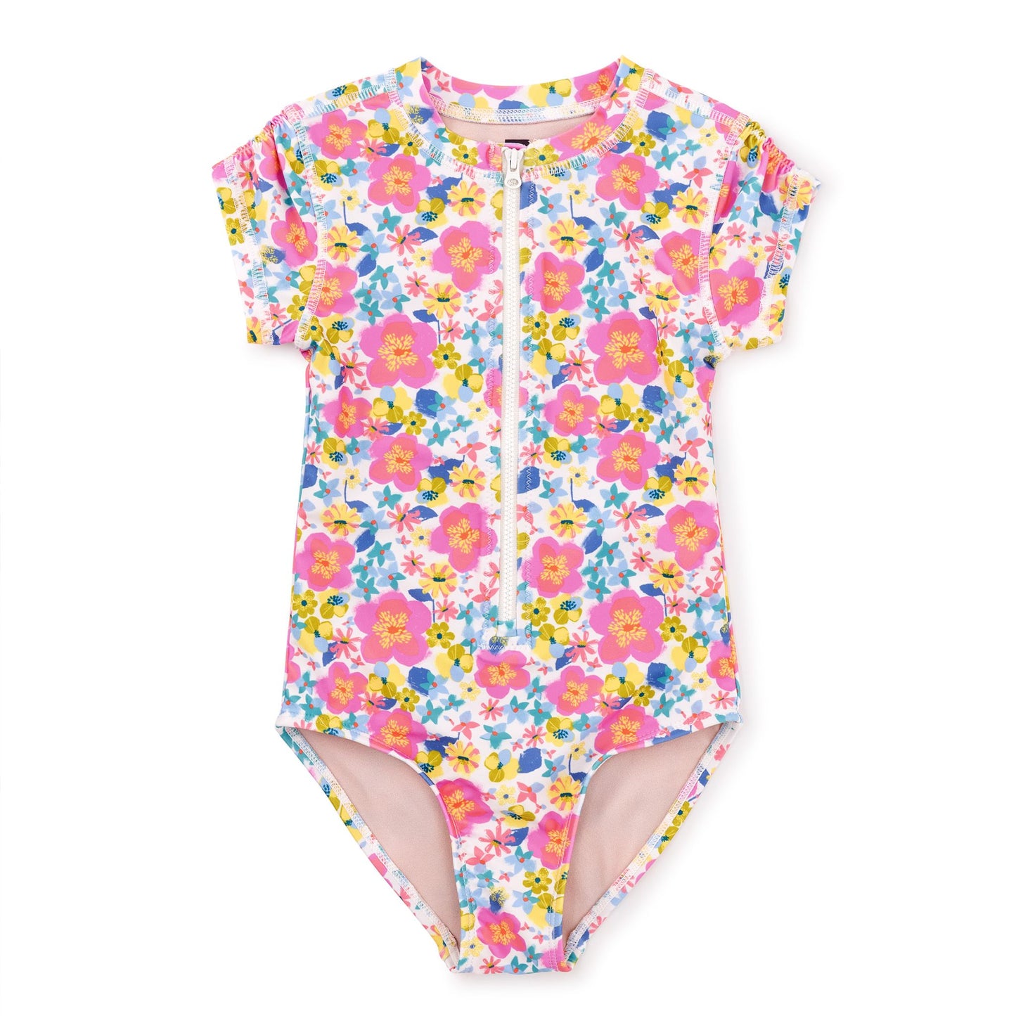 Cap Sleeve One-Piece Swimsuit - Tropical Hibiscus Floral