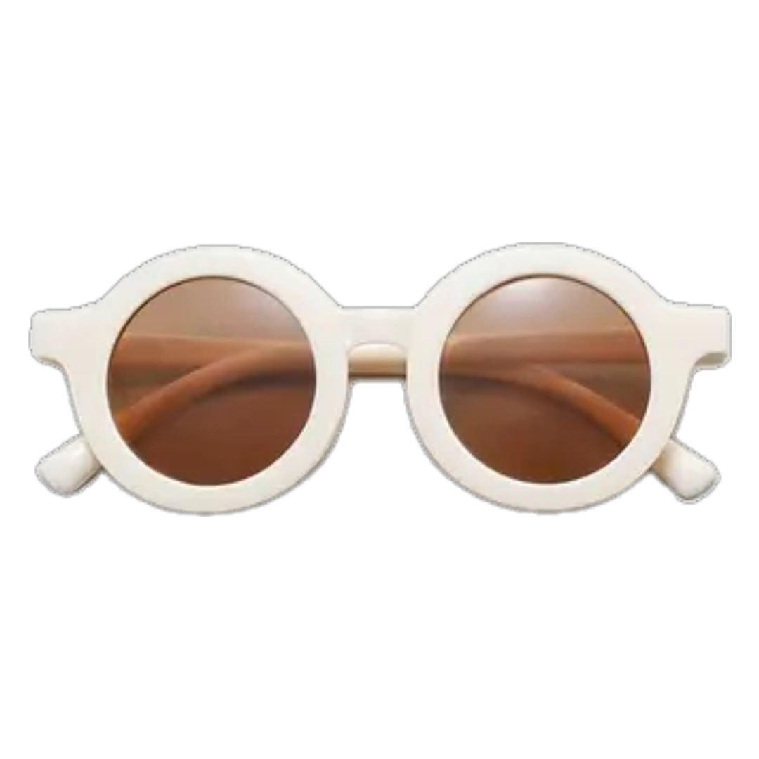Retro Round Hipster Sunglasses - Bone
