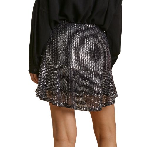 Sequin Elastic Waistband Skirt with Lining - Gunmetal