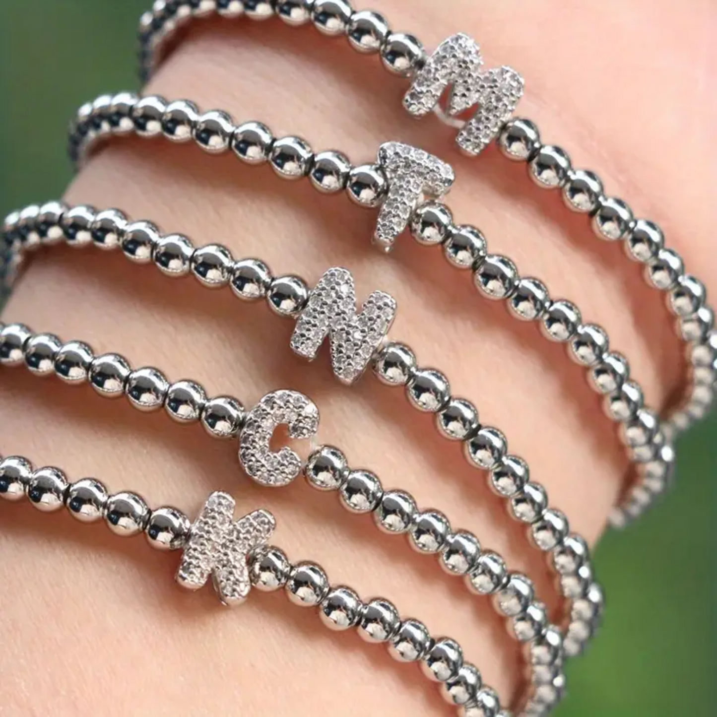 Silver Sparkle Bubble Letter Bracelet