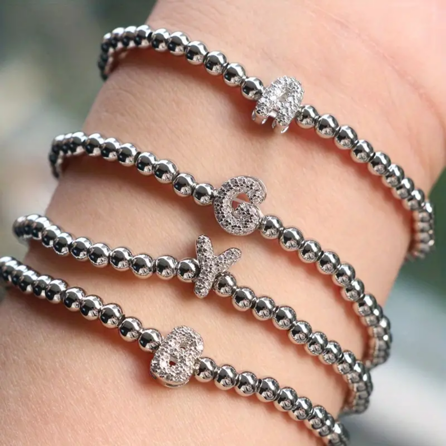 Silver Sparkle Bubble Letter Bracelet