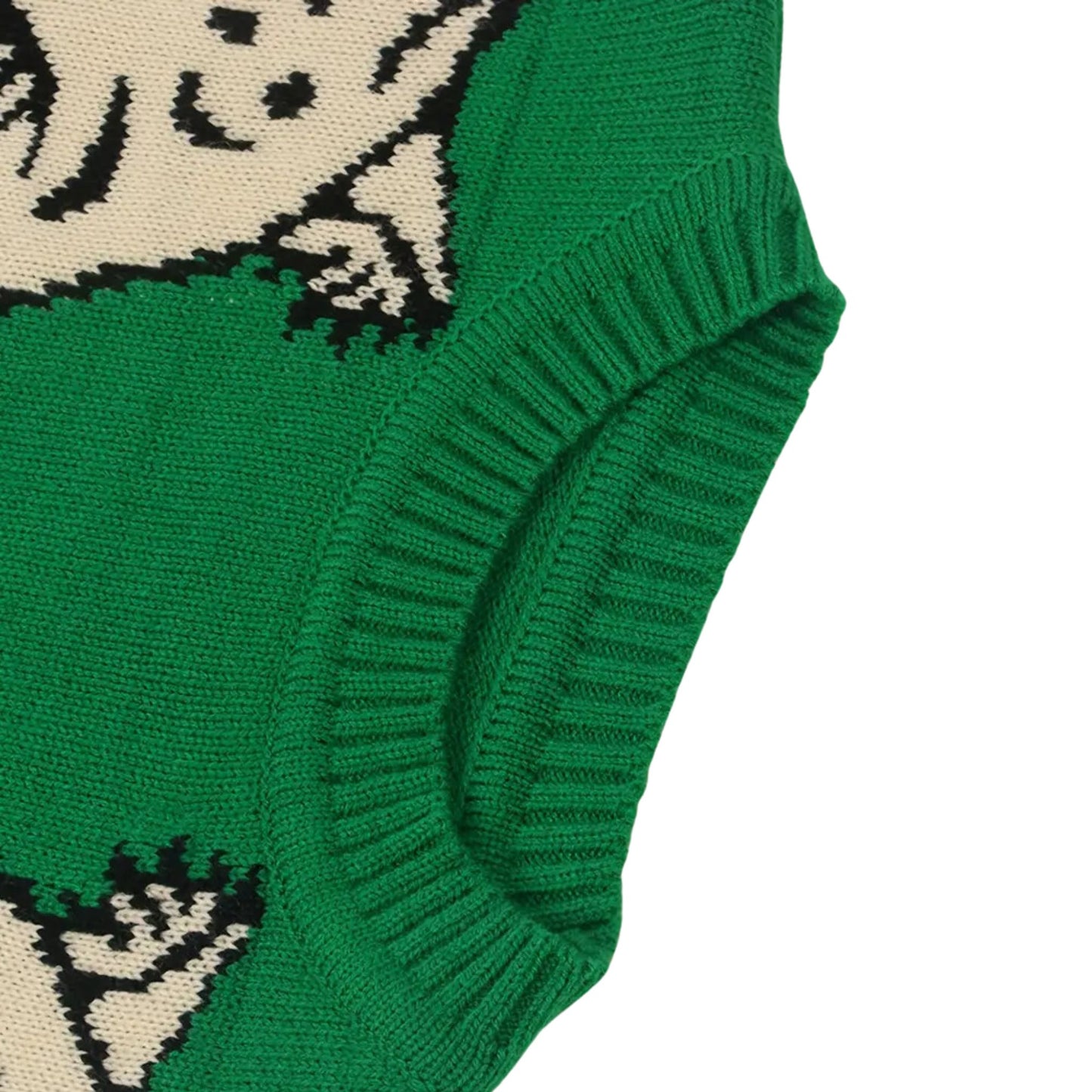 Snow Leopard Crew Neck Knit Sweater - Kelly Green