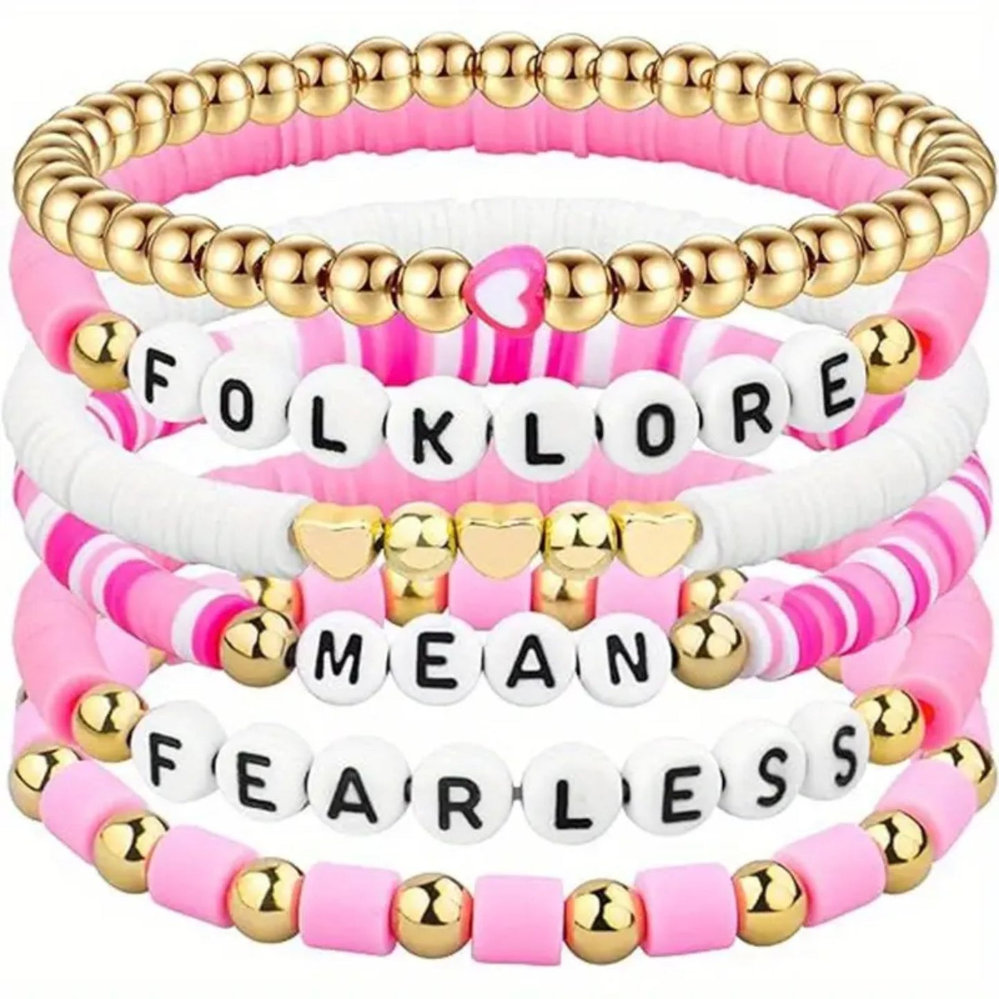 Swiftie Friendship Bracelet - Pink / White / Gold