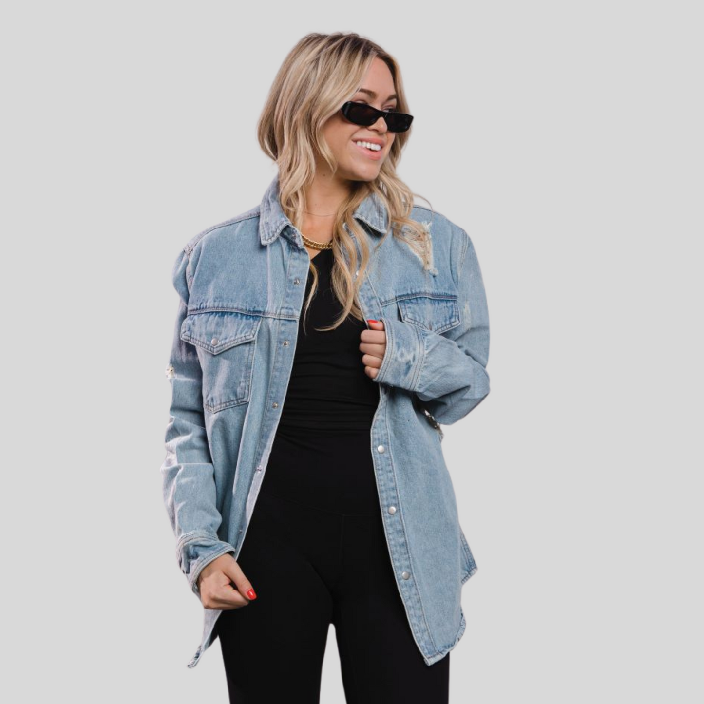 Trio Urban - Long Denim Jacket - Blue