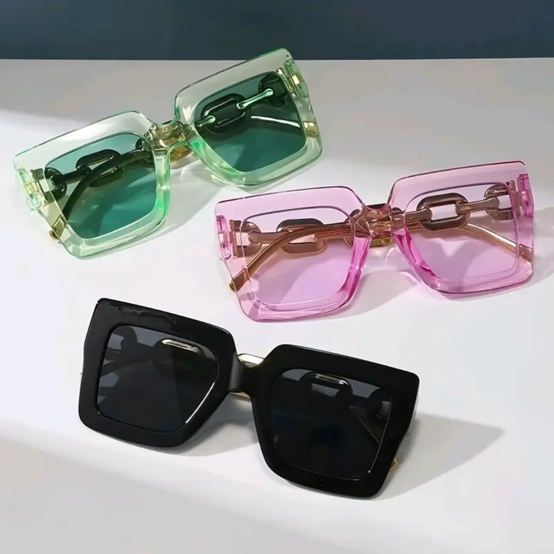 Vintage Gold Link Square Funglasses - Seafoam