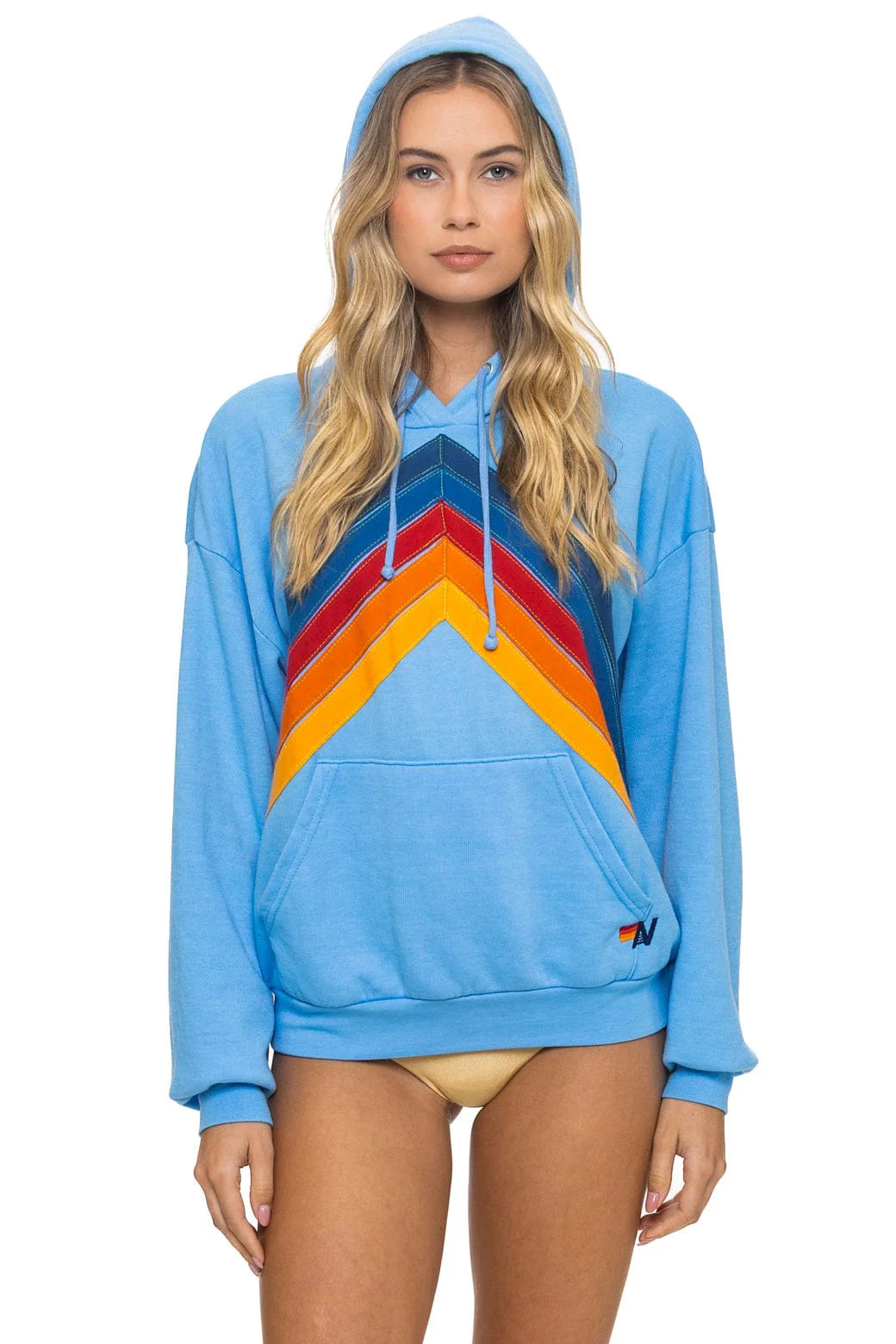 Aviator Nation Adult Mountain Stitch Chevron Pullover Hoodie Relaxed - Sky