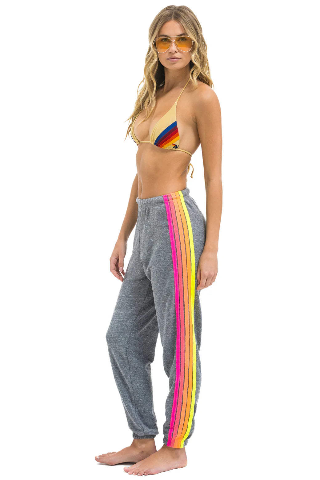 Aviator Nation Women's 5 Stripe Sweatpants - Heather Grey / Neon