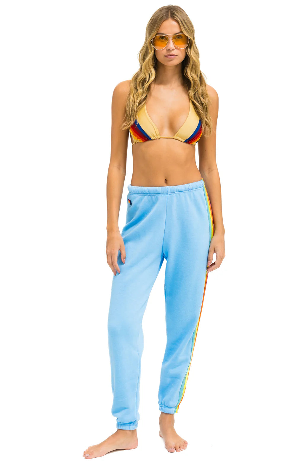 Aviator Nation Women's 5 Stripe Sweatpants - Sky / Rainbow