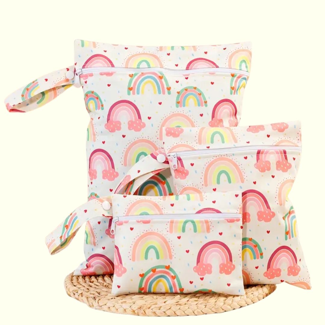Wet-Dry Zippered Travel Bag - Pink Rainbows