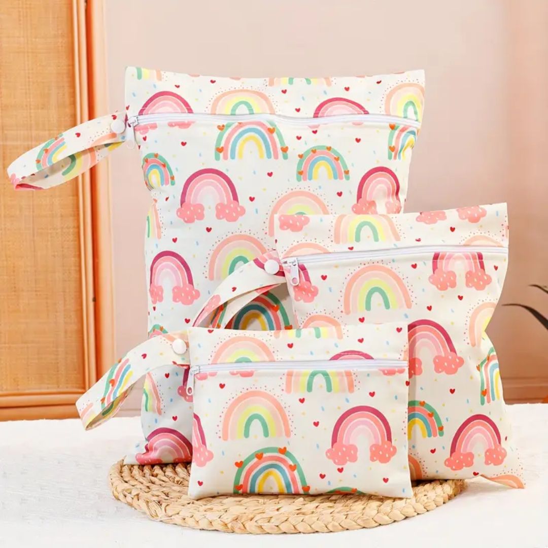 Wet-Dry Zippered Travel Bag - Pink Rainbows