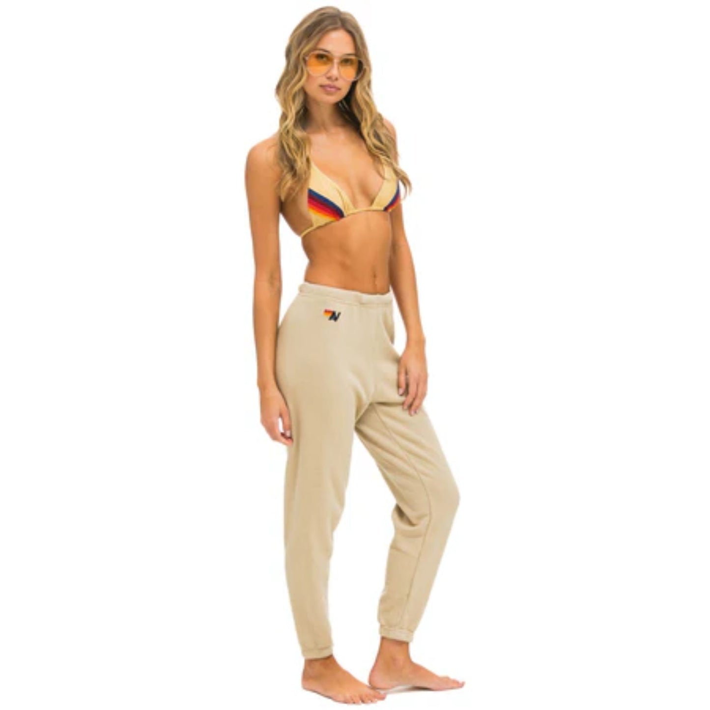 Aviator Nation - Women's 5 Stripe Sweatpants - Sand/Pink/Green