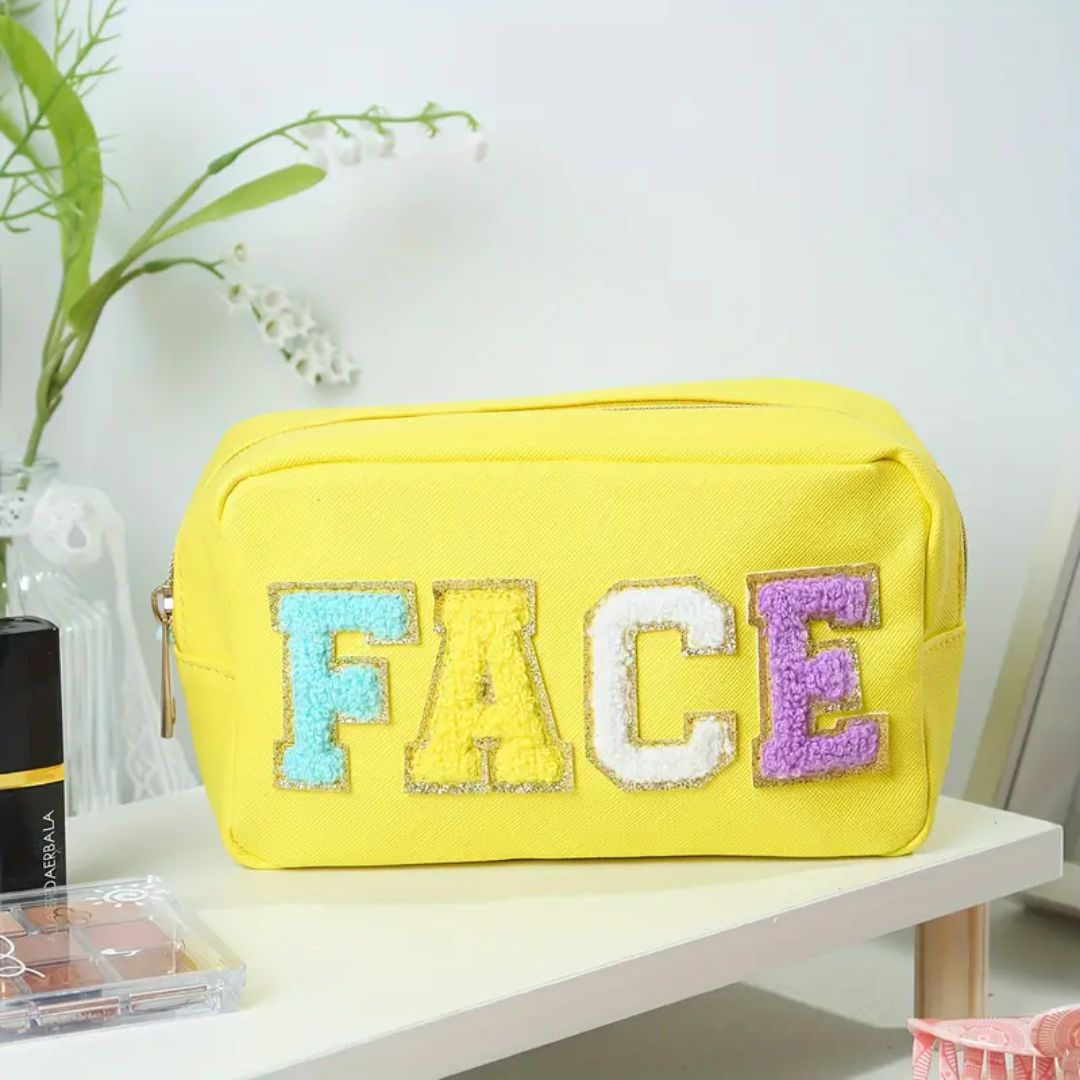 Yellow Vegan Leather Zippered Travel Bag - Face