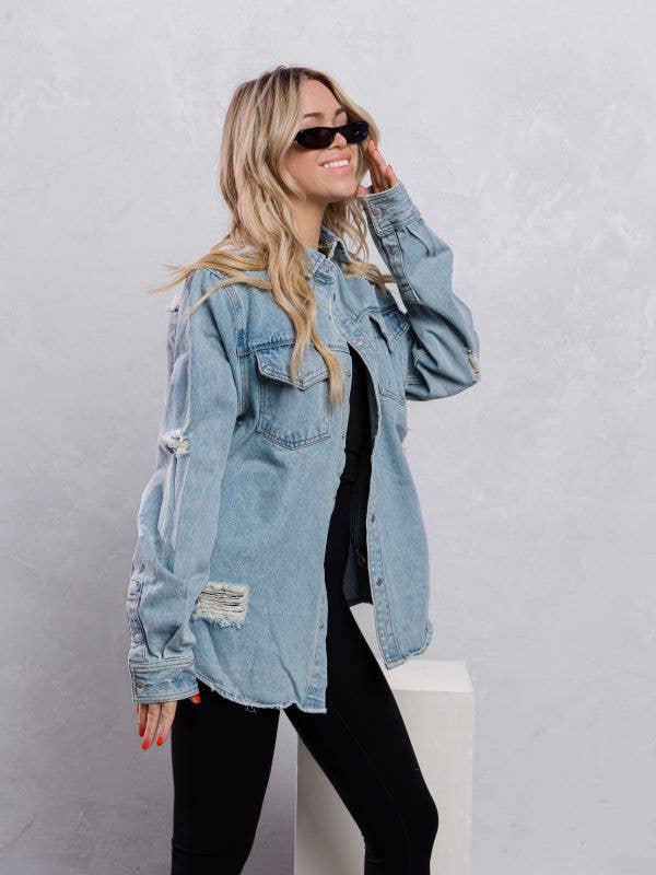 Trio Urban - Long Denim Jacket - Blue