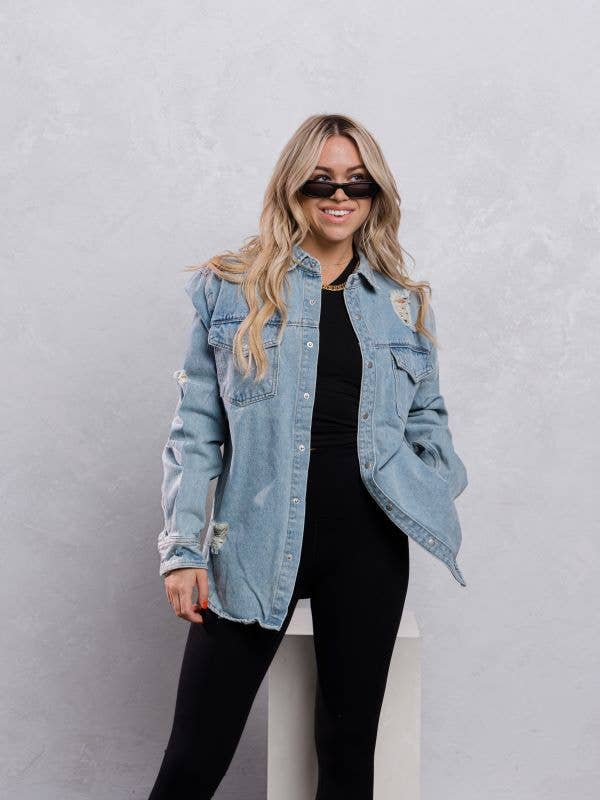 Trio Urban - Long Denim Jacket - Blue