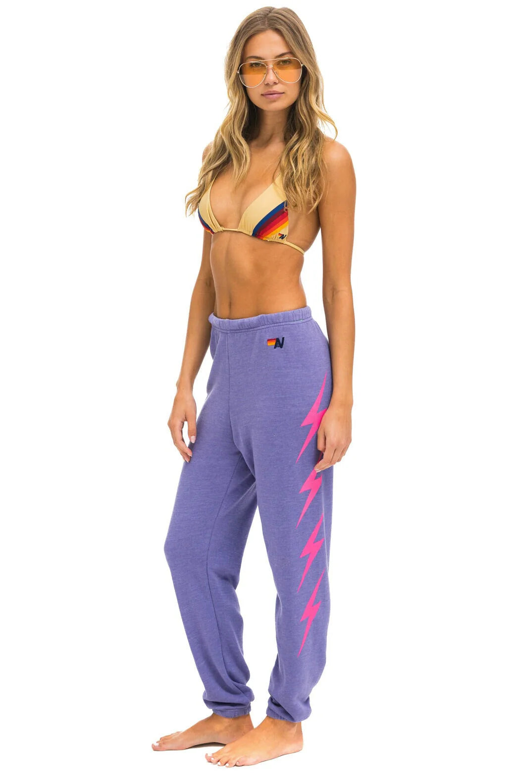 Aviator Nation - Women's Bolt 4 Sweatpants - Lavender / Neon Pink