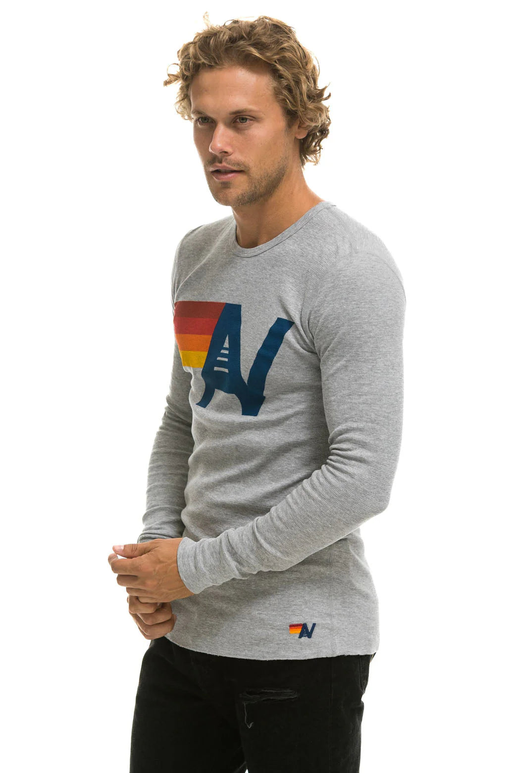 Aviator Nation - Logo Thermal Long Sleeve Shirt- Heather Grey