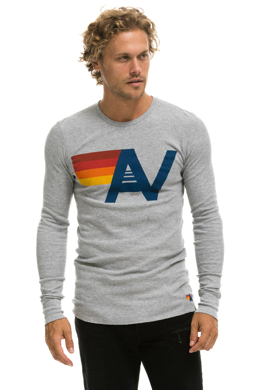 Aviator Nation - Logo Thermal Long Sleeve Shirt- Heather Grey