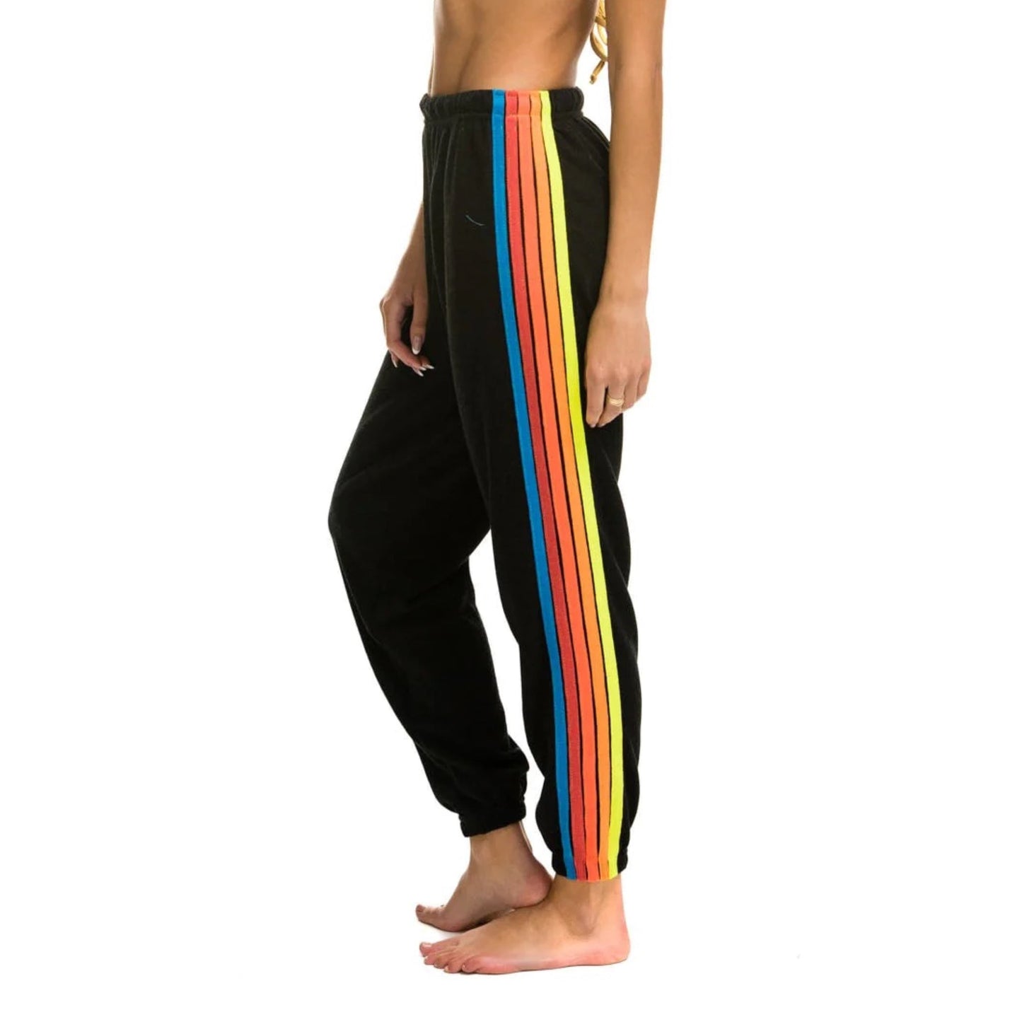 Aviator Nation - Women's 5 Stripe Sweatpants - Black/Neon Rainbow