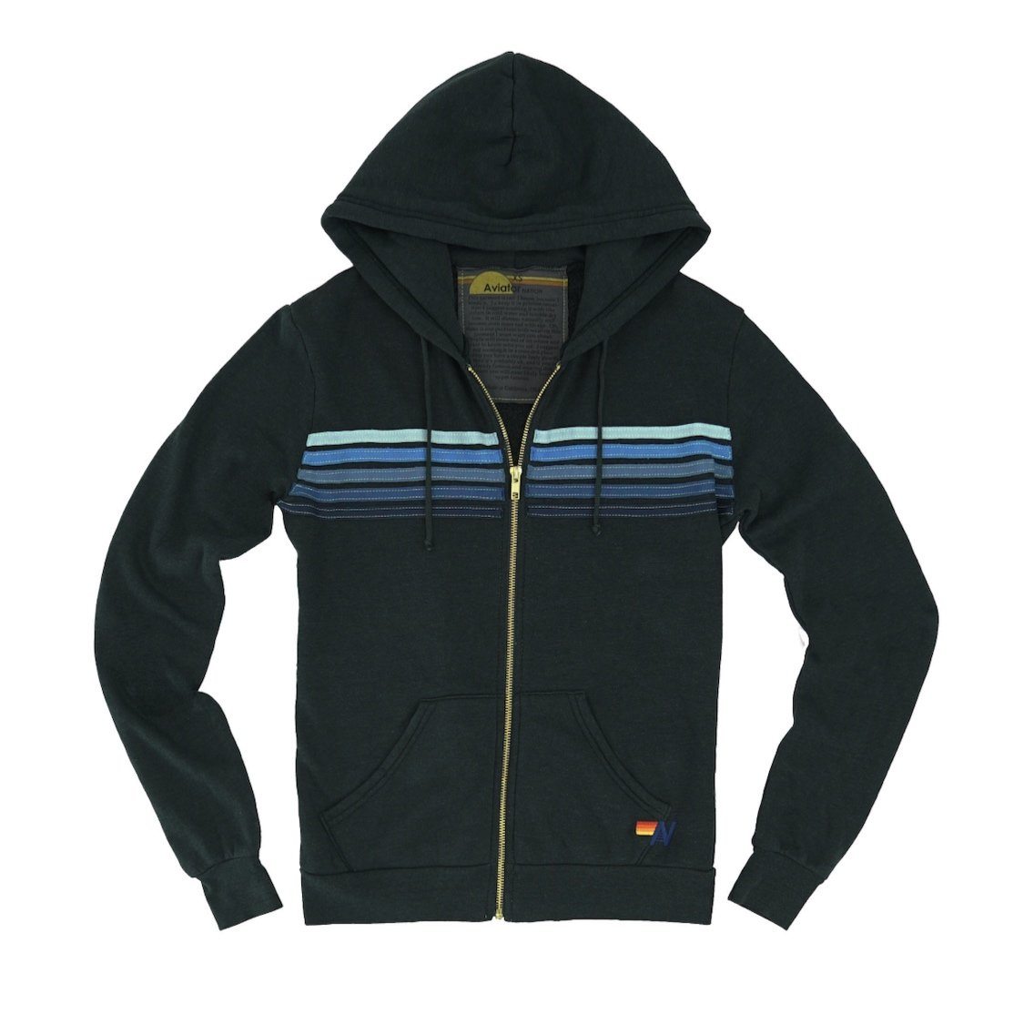 Aviator Nation - Adult Charcoal/Blue Stripes 5 Stripe Zip Hoodie Sweatshirt Aviator Nation