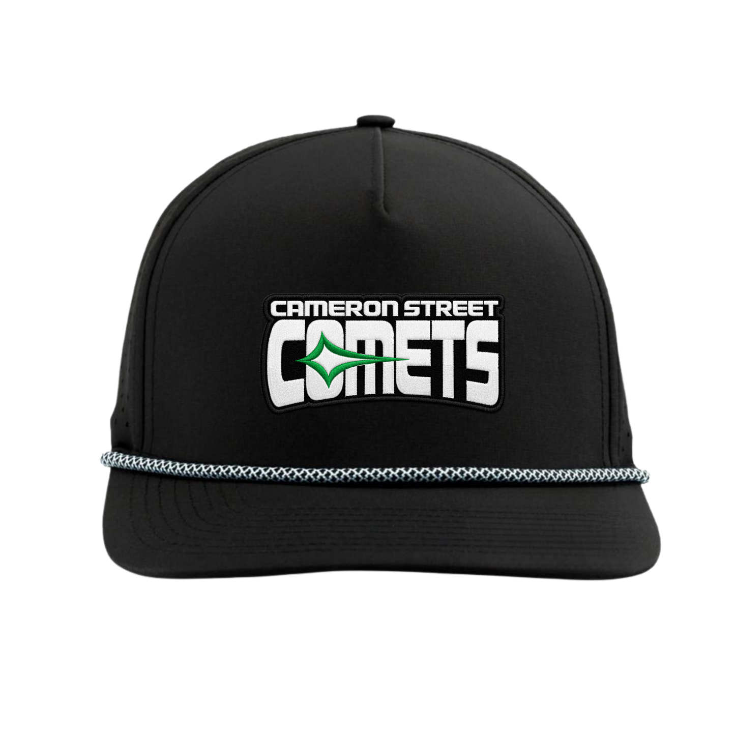 Cameron Street Comets Green Patch Snapback Hat - Black/White-Black Chainlink Rope