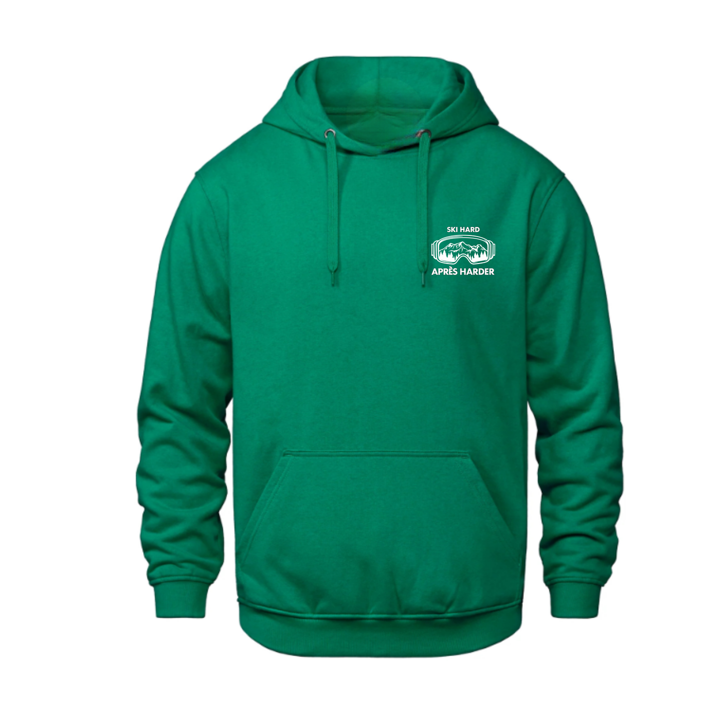 Ski Hard / Après Harder Adult Hooded Sweatshirt - Kelly Green