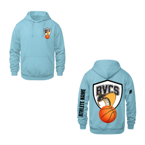 BVCS Basketball Personalized Dual Logo Hooded Sweatshirt - Sky Blue (Youth & Adult)
