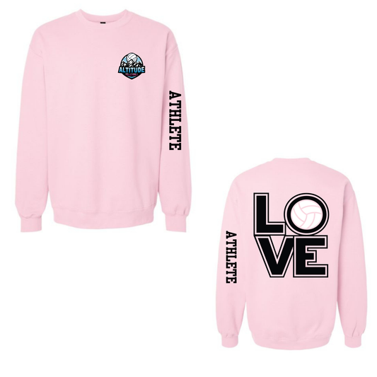 Altitude Personalized Volleyball LOVE Crewneck Sweatshirt - Soft Pink (Youth & Adult)