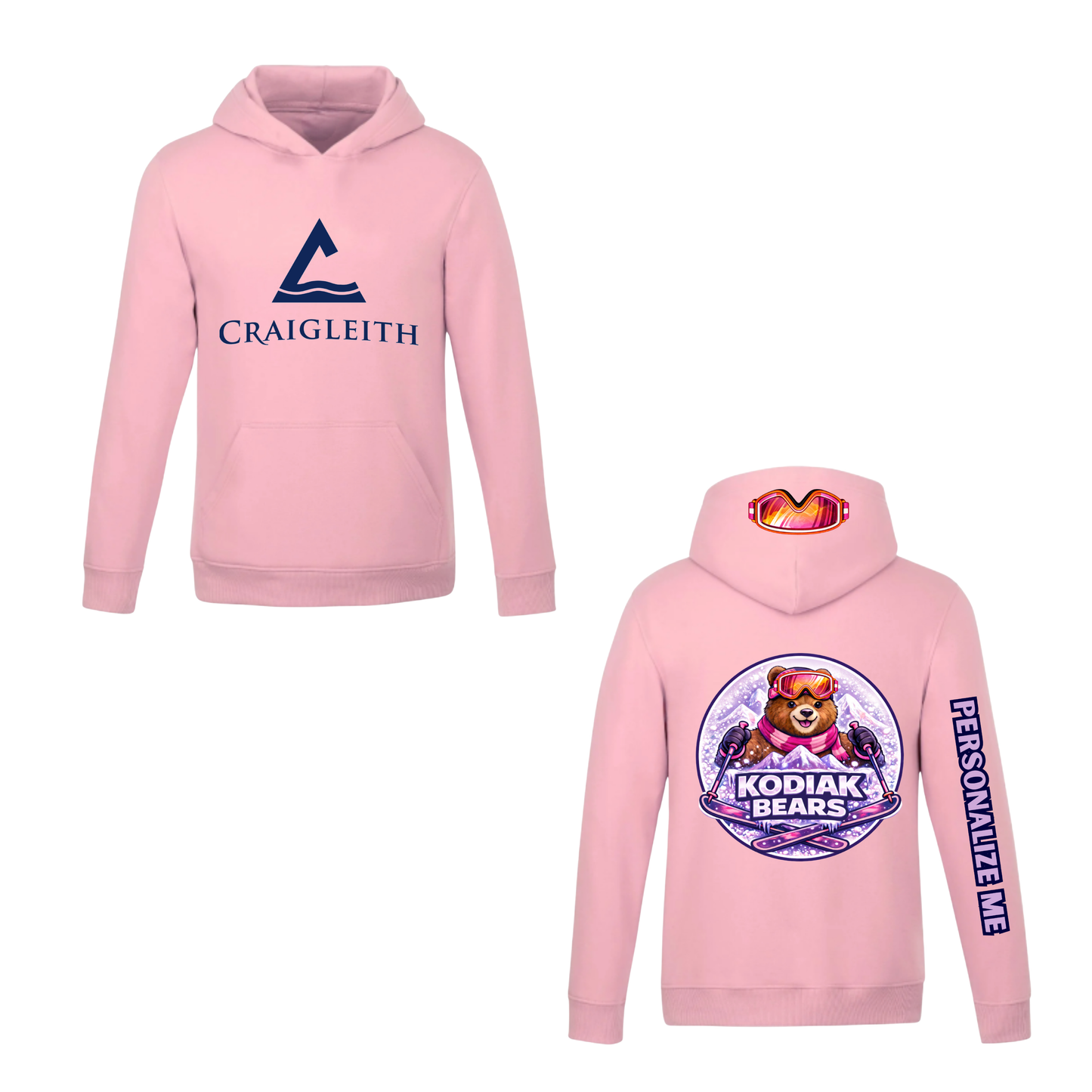 Craigleith Kodiak Bears Hooded Sweatshirt - Pink / Large Logo