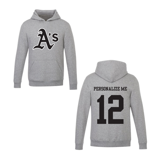 Annette Baseball Hooded Sweatshirt - "A's" Logo /  Personalized - Grey