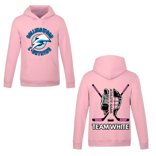 Collingwood Lightning Personalized Dual Logo Hooded Sweatshirt - Soft Pink (Youth & Adult)