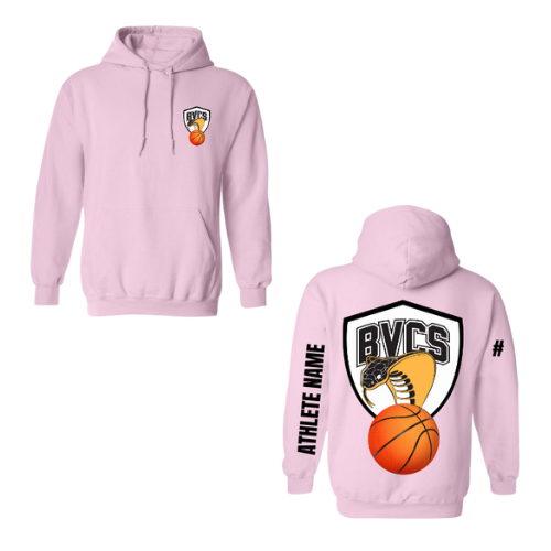 BVCS Basketball Personalized Dual Logo Hooded Sweatshirt - Soft Pink (Youth & Adult)