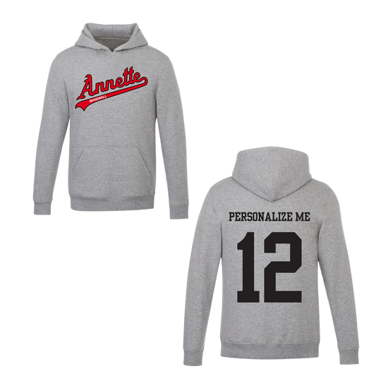 Annette Baseball Hooded Sweatshirt - Annette Script Logo /  Personalized - Grey