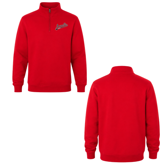 Annette Baseball Quarter-Zip Mini Black Script Logo Sweatshirt -Red