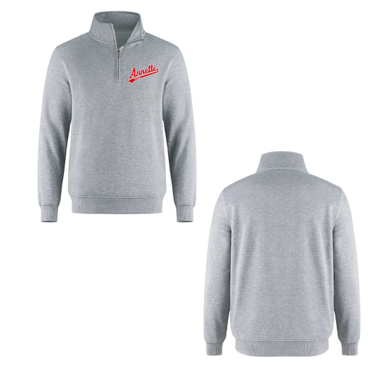 Annette Baseball Quarter-Zip Mini Red Script Logo Sweatshirt -Grey